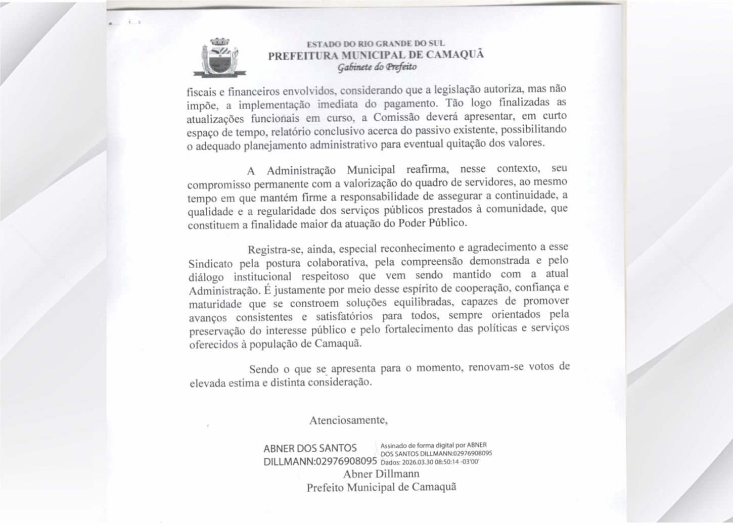 Avanço na aplicação da lei é resultado de diálogo entre sindicato e Prefeitura