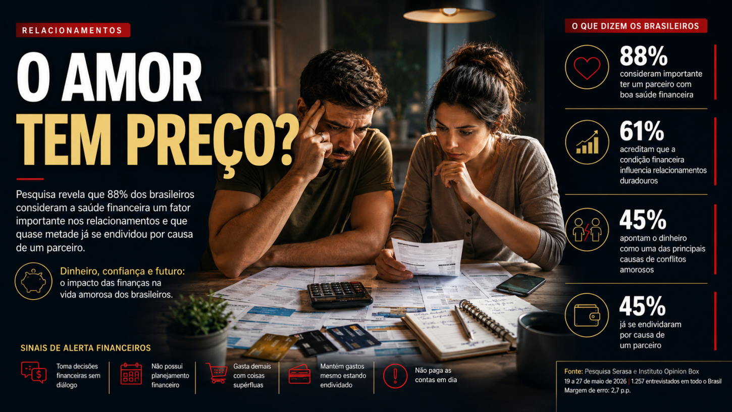 Boa saúde financeira é critério amoroso para 88% dos brasileiros, revela pesquisa da Serasa