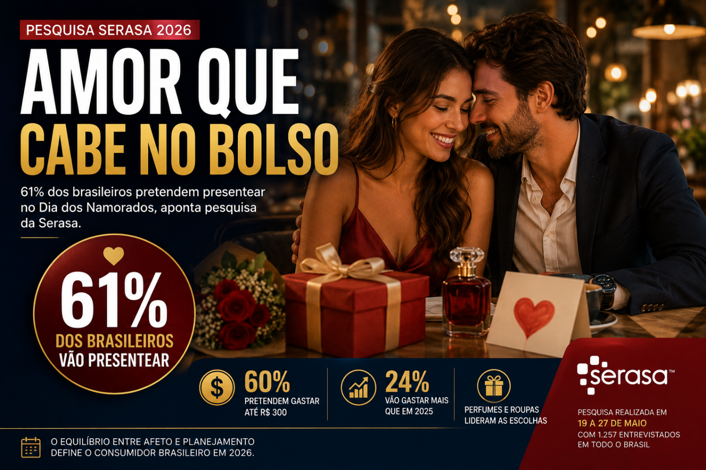 Dia dos Namorados impulsiona consumo: 61% dos brasileiros pretendem presentear em 2026